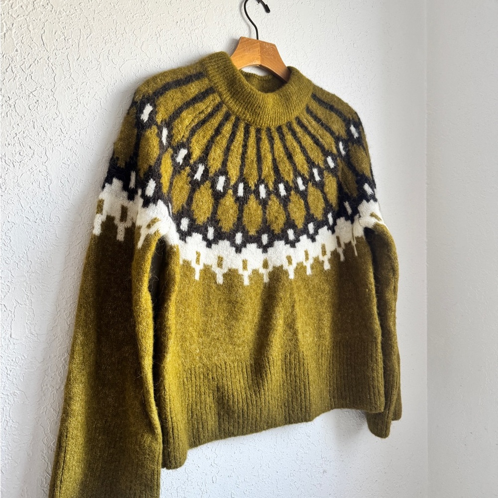 Olive Patterned Women's Sweater, FAIR ISLE MOCK-NECK